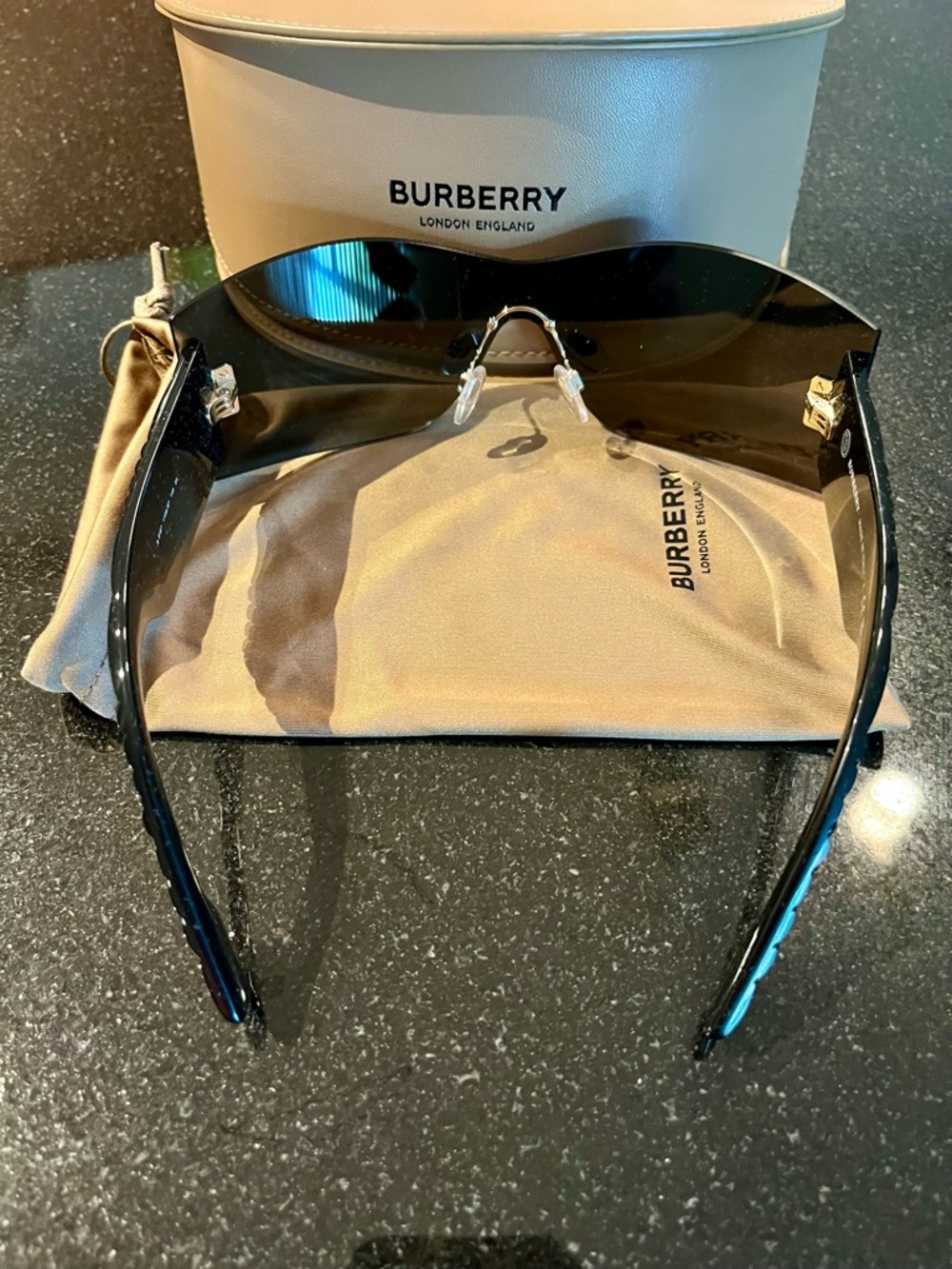 Burberry Shield Sunglasses in Dark Smoke and Black - Picture 2 of 8